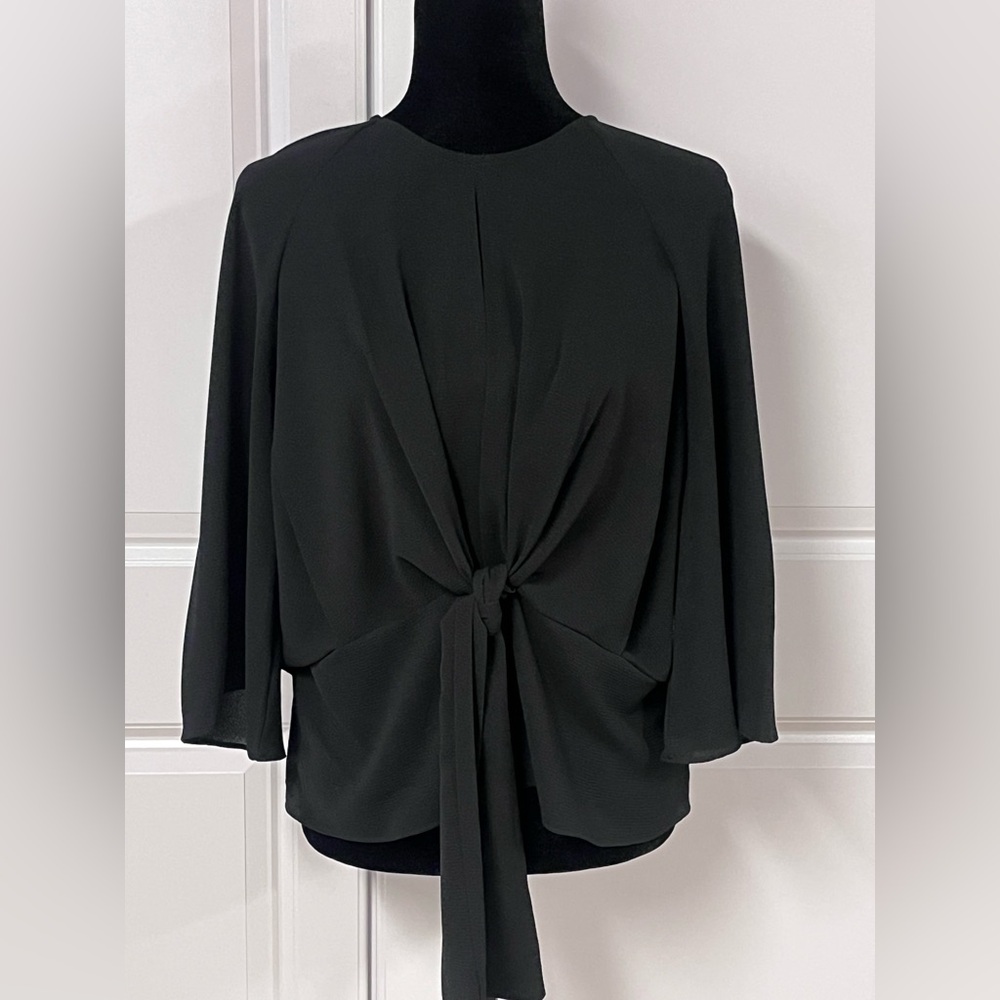 BCBGMAXAZRIA Black Tie Front Blouse